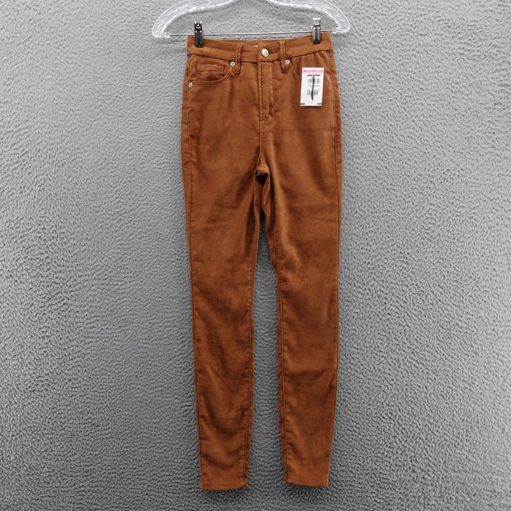 Good American High Rise Faux Suede Skinny Jeans Womens Size 0‎ 25 Brown NEW